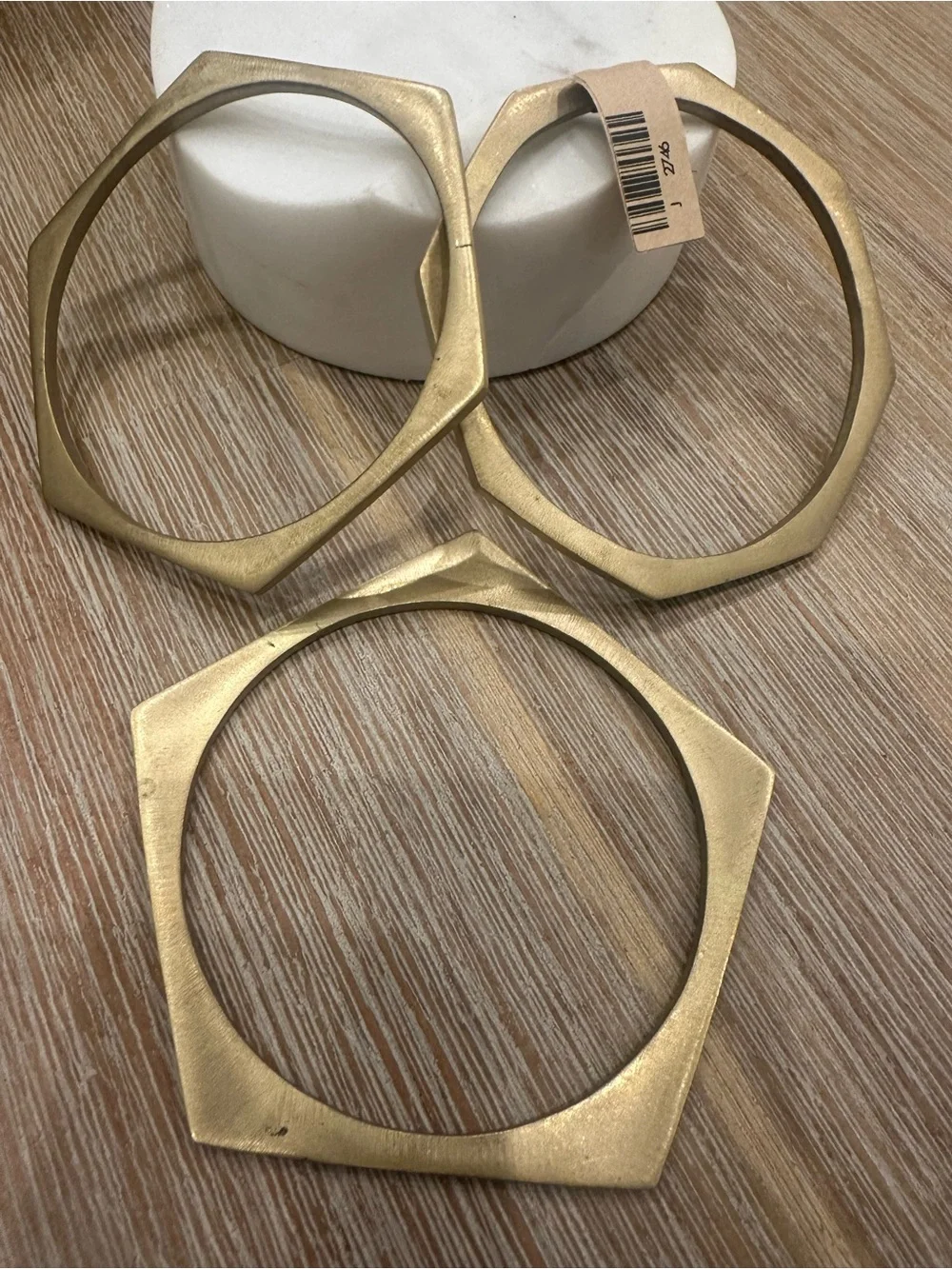 Set of 3 Brass Geometric Bangle Bracelets